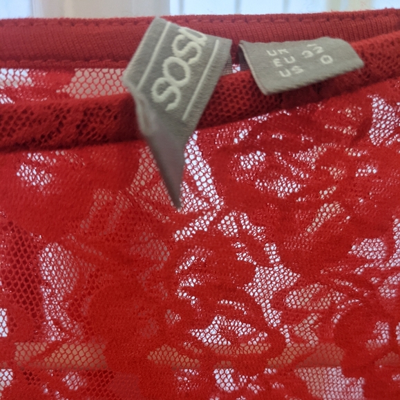 ASOS Ruffle Front Lace Mix Bodycon Mini Dress - Picture 2 of 6